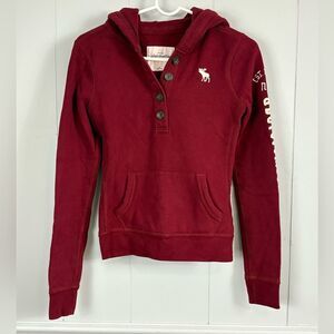 Abercrombie Kids Arm Logo Y2K Red Hoodie Pullover Sweatshirt Size XL Preppy Cute